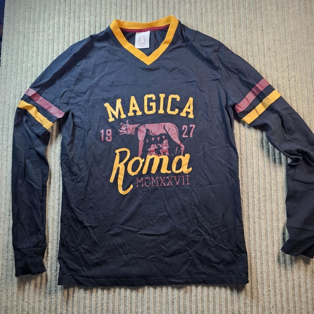 VINTAGE AS ROMA FOOTBALL CLUB FC BLUE L/S T SHIRT MAGICA ASR ITALY SZ L